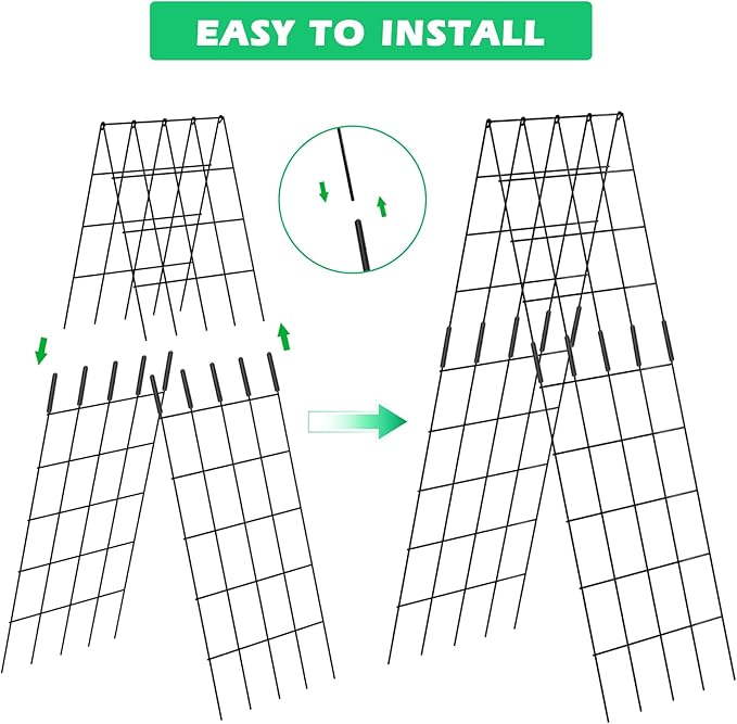 DoCred Cucumber Trellis, 59" High 2 Pack Foldable A Frame Trellis for Raised Bed Climbing Plants, Vegetables, Includes Plant Support Clips, Twist Ties, Plastic Ties- Made from PVC-Coated Steel