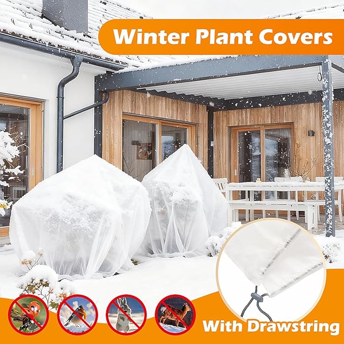 Agfabric Plant Covers Freeze Protection 72"x72"x12" 0.9oz Freeze Cloths for Plants,Plant Frost Protection Covers Drawstring Bags Shrub Jacket,White