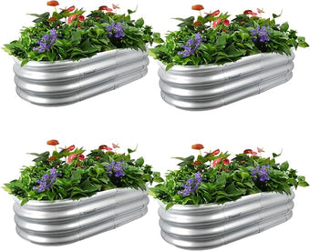 4x2x1 ft Galvanized Raised Garden Bed Outdoor, 4-Pack 12" Tall Metal Planter Boxes for Planting Vegetables, Flowers, Herbs, Tomato - Corrugated Rust-Resistant Elevated Garden Beds Kit, Silver