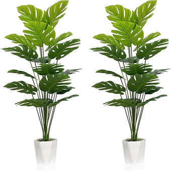 SAJANDAS Set of 2 Artificial Monstera Deliciosa Plants in Pots, Fake Tropical Palm Tree with Greenery Leaves Stems, 43 Inch Faux Swiss Cheese Floor Plants Indoor for Home, Office, Store Decor