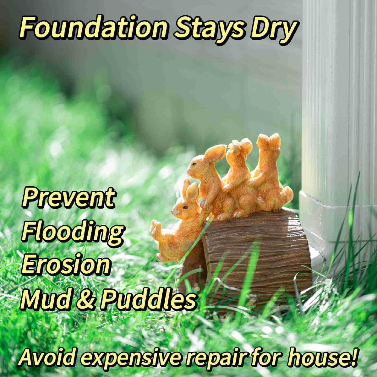 APX Rabbit Gutter Downspout Extensions, Decorative Splash Block Statue