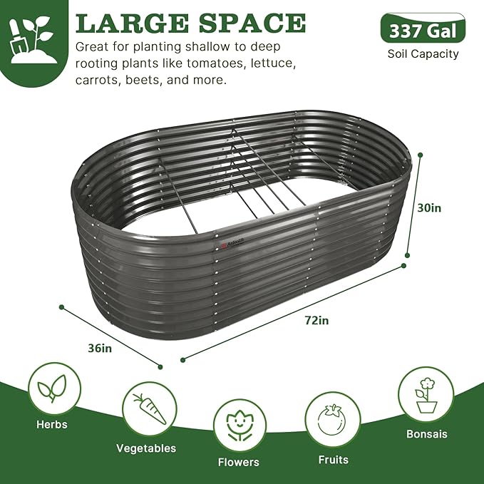 A ANLEOLIFE 30" Extra Tall Galvanized Raised Garden Beds Outdoor, 6x3x2.5ft Oval Metal Planter Boxes for Planting Vegetables, Flowers, Fruits, Eco-Safe & Easy Setup, Quartz Grey