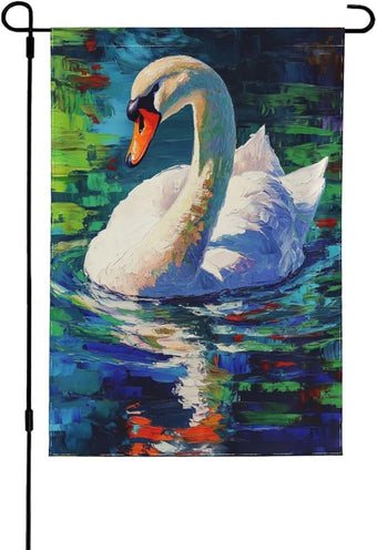 Swan Garden Flag 12x18 Inch Double Sided All-Weather Polyester Outdoor Flag For Patio Lawn Yard And Garden Welcome Decor