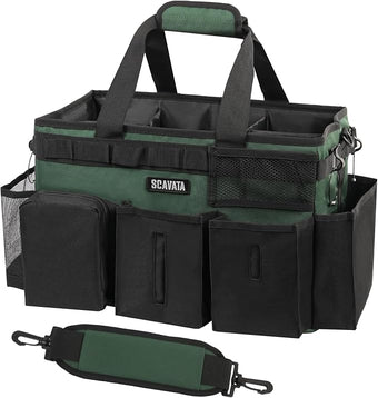 Wearable Cleaning Caddy Bag, Cleaning Caddy Supplies Organizer with Handle & Shoulder Straps for Housekeepers, Under Sink & Car Cleaning Tool Organizers with 4 Foldable Divider (TreeGreen)