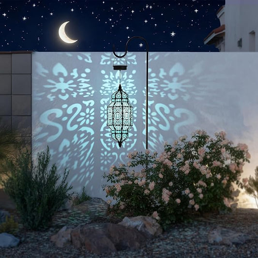 18 Inch High Large Hanging Solar Lights Outdoor Garden Decor, Decorative Waterproof Plastic Moroccan Solar Lantern Lamp, Outside Decorations for Patio Yard Porch Decor, Gardening Gifts for Women Mom