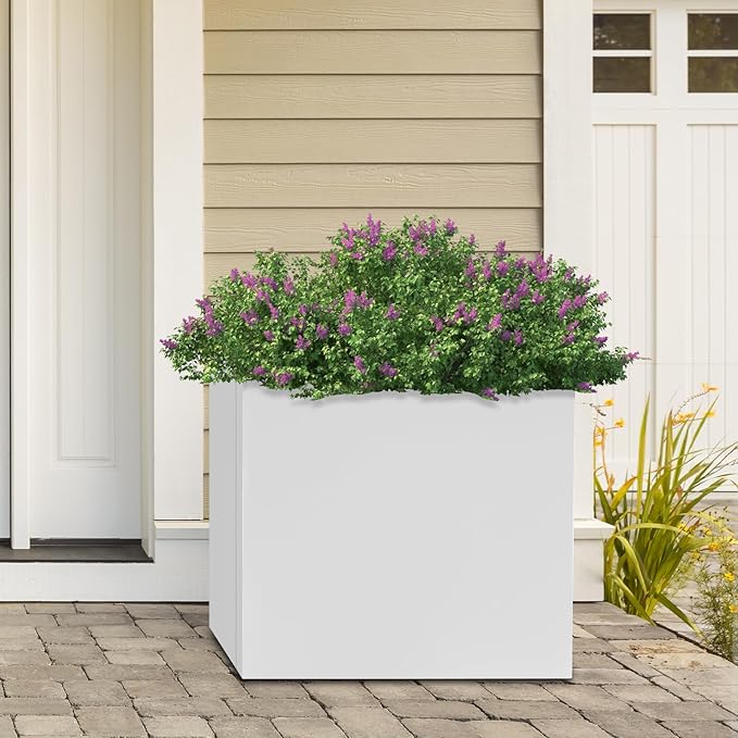 DYNAMI Square Planter Box,20x20x20in Steel Metal Planters Large Cube Plant Pot for Outdoors,Modern Heavy Duty Flower Pot for Patio, Deck, Yard, Garden (White, 20in)