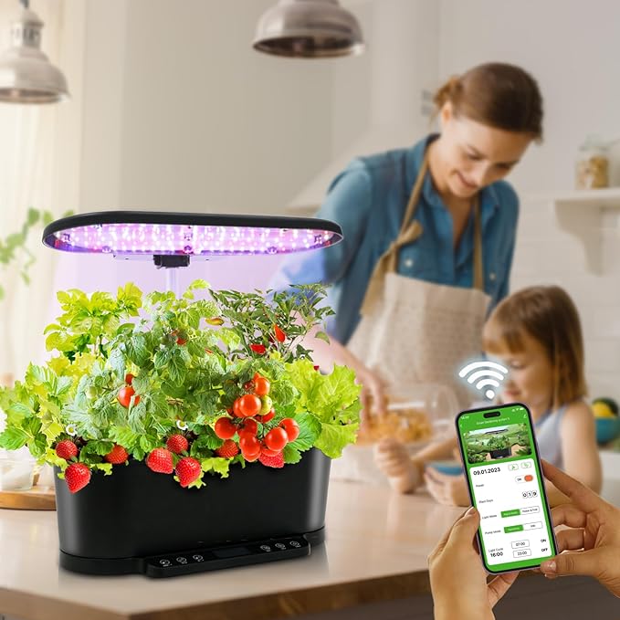 EAGLE PEAK 15 Pods Hydroponics Growing System with WiFi, 5.5 L Water Tank, Smart Indoor Plants Germination Kit with LED Grow Light, Pump System, Adjustable Height for Home Kitchen Gardening, Black