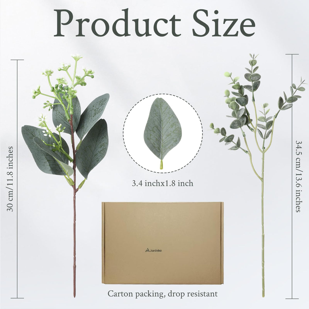 Janinka Mixed Eucalyptus Stems, Artificial Greenery White Seeds, 40