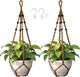 EJGIEGSO Macrame Plant Hanger, Up to 4-15 inch Pots, Wood Beads Cotton Hanging Planter Holder for Indoor Outdoor Boho Home Decor, 35 Inch, Set of 2 (Brown)