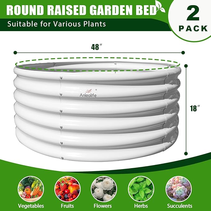 A ANLEOLIFE 6-Pack 4X4X1.5ft & 6X2X1.5ft Deep Root Galvanized Raised Garden Beds Outdoor for Planting Vegetables Flowers Herb, Antique White