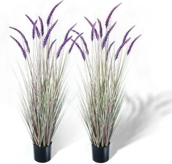 KOL 5ft 2-Pack Artificial Veronica Spiked Speedwell Grass, 59in Faux Tall Horsetail Grasses, Veronica Spicata, UV-Resistant Fake Plants for Indoor/Outdoor Décor, Home Office Wedding Centerpiece