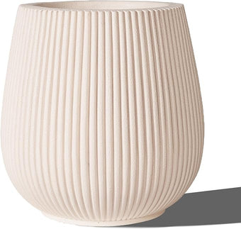 TerraDeco 16 Inch Handmade Concrete Outdoor Planter - Classic Striped Design | Fiberglass & Composite Material | Durable for Commercial & Home Decor