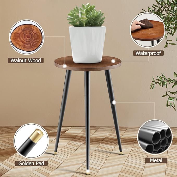 KINNARY Tall Plant Stand Indoor, Mid Century Wood Plant Stand Plant Table for Flower Pots, Heavy Duty Metal Plant Holder, Modern Home Decor Small Round Side End Table (11.8"x20")