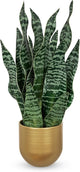 Hollyone Artificial Snake Plant Potted Faux Sansevieria Trifasciata Plants, 16.9" Tropical Mother in Law Tongue Fake Plants in Metal Gold Pots for Home Office Room Indoor Decor Housewarming Gifts