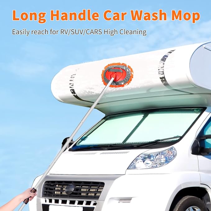 Wontolf 62'' Car Wash Brush with Long Handle, Scratch-Free Soft Bristles Sturdy Car Wash Mop, Complete Cleaning Brush Kit Wash Mitt Towel Windshield Squeegee Wheel Tire Brush for Car Truck RV Orange