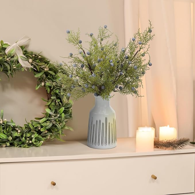 Giegxin 12 Pcs 30 Inch Artificial Juniper Cedar Sprays and Berries Branch Faux Cedar Stems Weather Resistant Christmas Greenery for Holiday Winter Ornament Crafts Wreath Garland