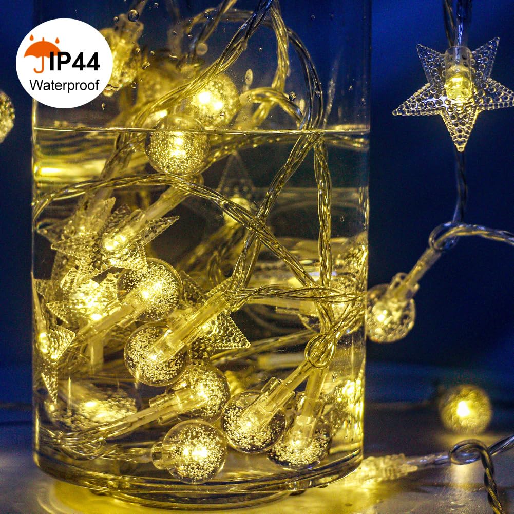 50 Star & 50 Globe String Lights with Remote for Indoor Bedroom Warm White
