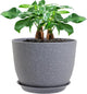 UOUZ 12inch Large Plant Pot, Modern Plastic Planter with High Driange Holes and Saucer for Indoor Outdoor Garden Plants and Flowers, Grey Speckles