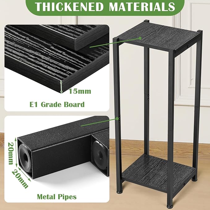 Dipion Tall Plant Stand Indoor,31 Inch Plant Stands,2 Tier Metal Plant Stand with Heavy Duty Wood,Black