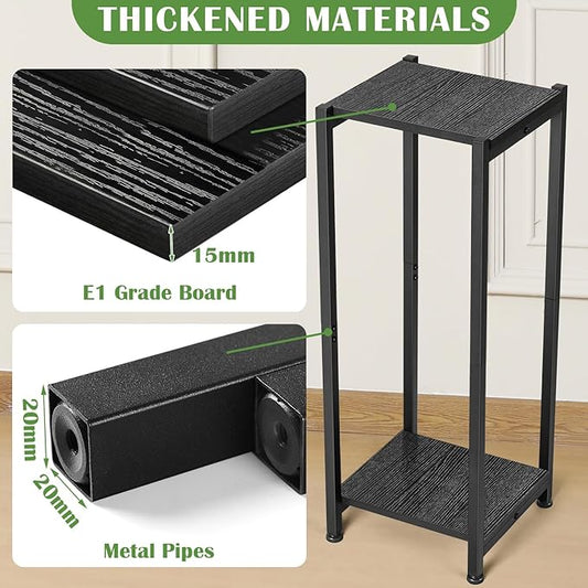 Dipion Tall Plant Stand Indoor,31 Inch Plant Stands,2 Tier Metal Plant Stand with Heavy Duty Wood,Black