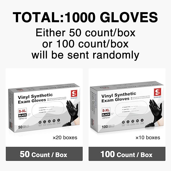Schneider Vinyl Synthetic Exam Gloves, 4 Mil, Latex Free Disposable Gloves for Medical, Cooking, Cleaning, and Food Prep
