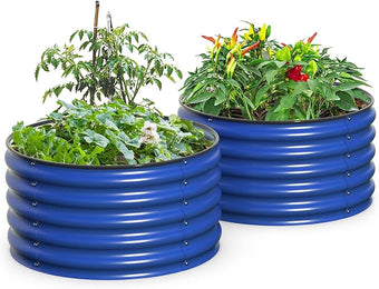 Olle Metal Raised Garden Bed, 17" Tall Twin Round Raised Garden Bed, Garden Boxes Outdoor Raised Bed Kit, Galvanized Planter Boxes Garden Planters for Outdoor Plants, Cobalt Blue 24" X 17"