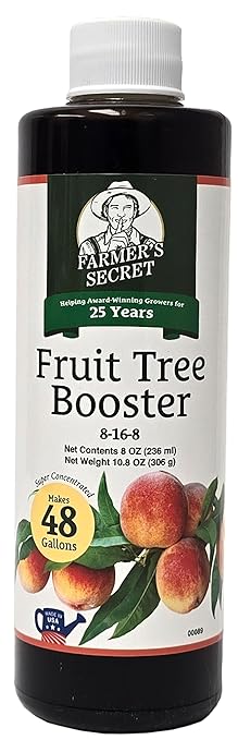 Farmer's Secret Fruit Tree Booster Fertilizer (8oz) - Super Concentrated and Phosphorus Rich - Formulated for All Fruit Trees Including Peach, Banana, and Apple