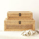 Rattan and Cane Stacking Boxes with Glass Top Lid - Set of 2 for Boho, and Rustic Farmhouse Decor