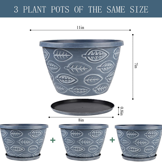 Nooulap Outdoor Flower Pots Set of 3, 11 Inch, Blue
