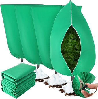 Vincreem 4 Pcs Plant Covers Freeze Protection 35.4" x 59" Winter Frost Blankets for Outdoor Plants with Zipper Drawstring Frost Cloth Freeze Covers Warm Shrub Jacket for Fruit Tree Potted(Green)