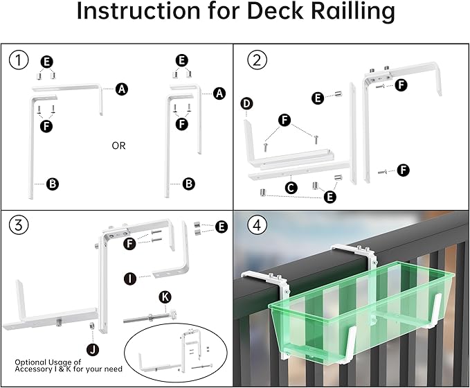 Y&M Adjustable Window Box Brackets for Planter Box, Heavy Duty Wall Mounted Hooks Hangers for Flower Baskets Holder Durable, Hanging Brackets for Fence Patio Garden Balcony(4 Packs)