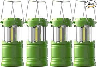 Lichamp LED Camping Lantern, 4 Pack Battery Powered Flashlight for Power Outages, Portable Collapsible Hanging Light Essential for Home, Outdoor, Emergency Lamp Survival Kit Gear for Hurricane, Green