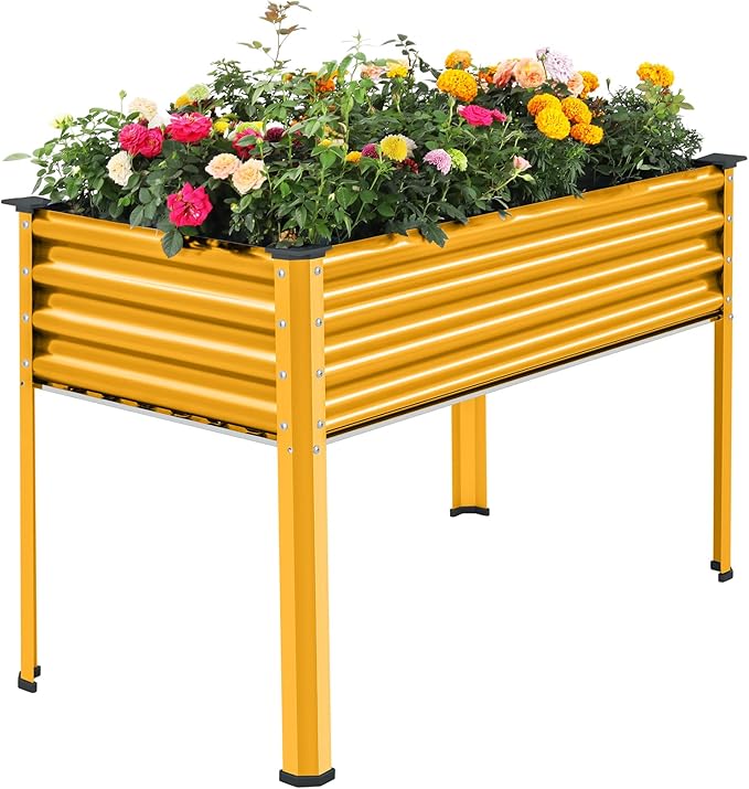 Land Guard Galvanized Raised Garden Bed with Legs, Galvanized Planter Raised Garden Boxes Outdoor(Yellow)