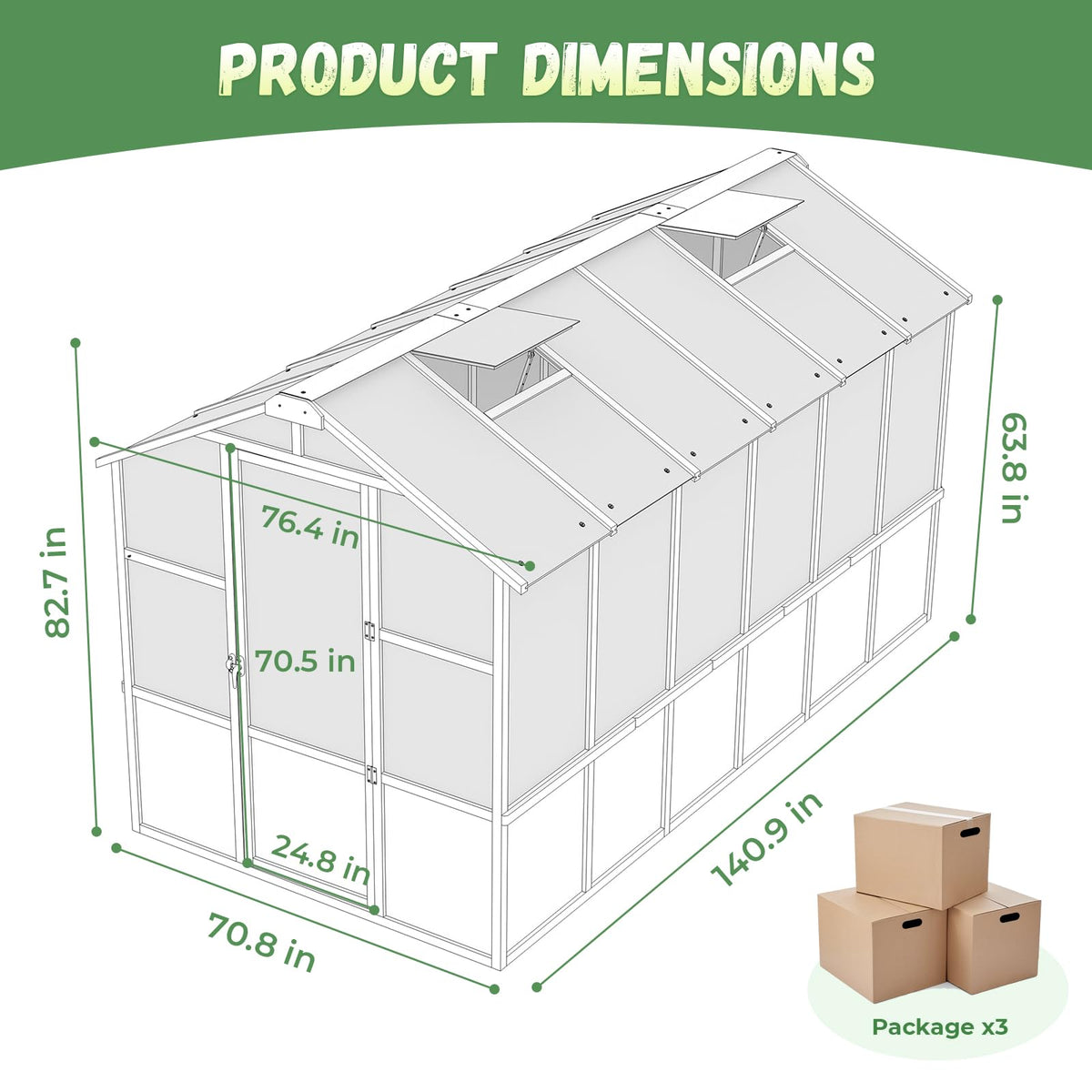 Jocoevol 6x12FT Walk-in Wooden Greenhouse for Outdoor Garden Backyard