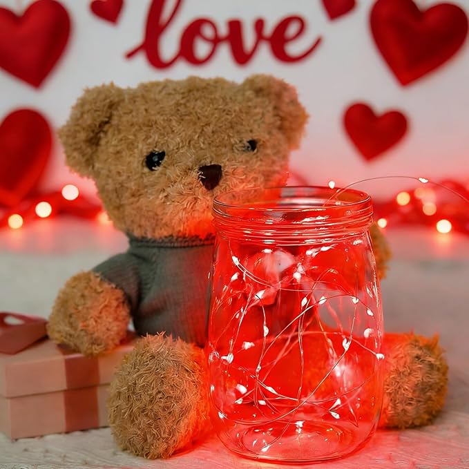 LAMPHOME 20 Pack red Valentine Day Fairy Lights, Battery Operated String Lights, 20 LED on 6.6FT Copper Wire Firefly Fairy for Galentine's Day Decoration Wedding Party Mason Jar Christmas Bedroom