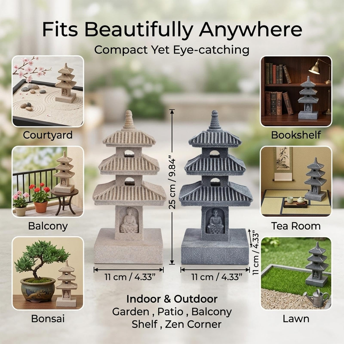 Asian Solar Zen Pagoda Garden Statue, Lawn Ornaments Indoor Outdoor Decor