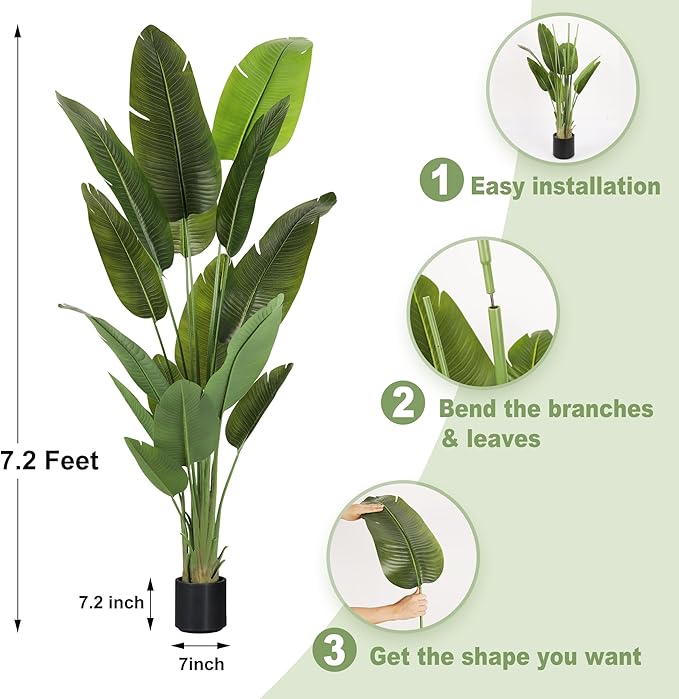 ProDeco Large Artificial Plants Indoor 7.2Ft Silk Bird of Paradise Big Tall Fake Tree Faux Green Silk Floor Potted Plants for Home Living Room Bedroom Office Decor (2 Pack)…