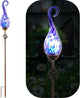 Naboher Garden Solar Lights Outdoor, Decorative LED Pearlized Glass Spiral Garden Stake with Finial, Hand Blown Glass and Metal Outdoor Decoration, 3 x 36 Inch (Dark Blue)