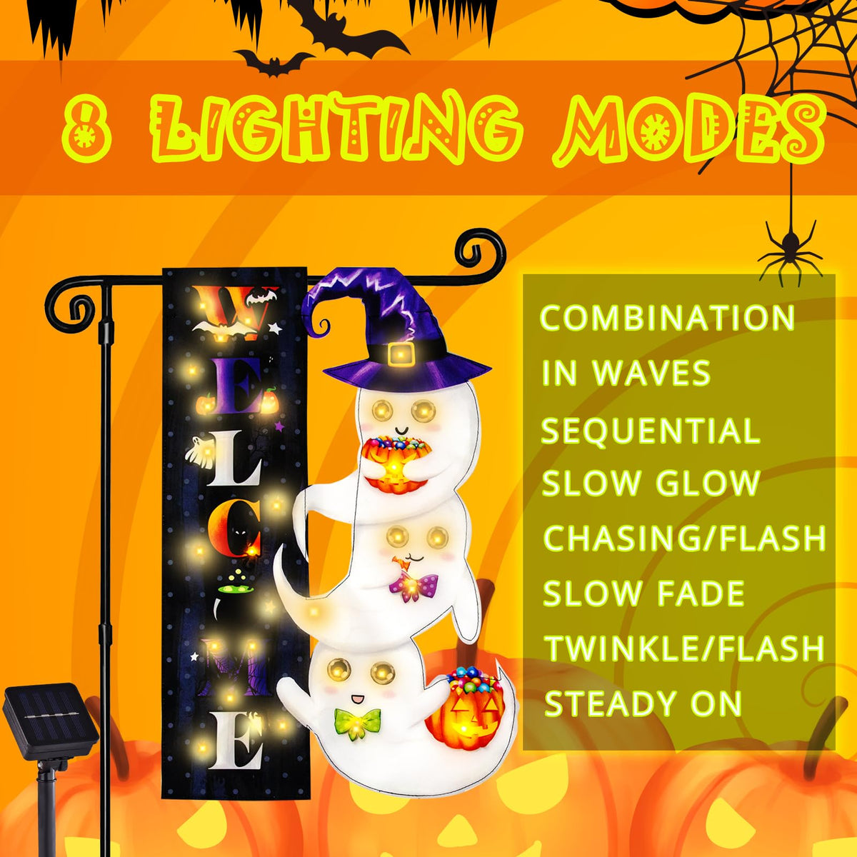 FLAGMESAGE Halloween Lighted Garden Flag, Ghost Yard Decor, 12x18 In