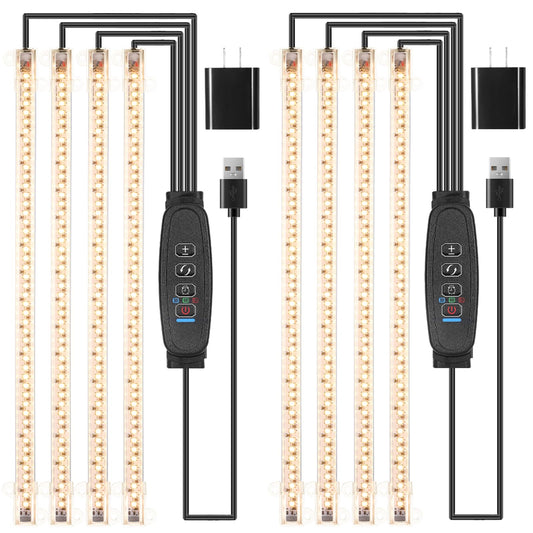 13 Inches Plant Growing Lamp Strips, Full Spectrum LED 3500K Grow Light for Indoor Plants with 3/9/12H Timer and 10 Dimmable Levels for Green House Hydroponics Succulent and Shelf, 4 Head 2 Pack