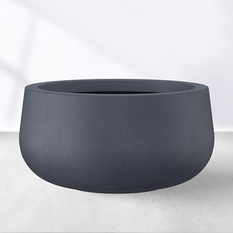 Kante 15.7" Dia Round Concrete Planter, Cement Plant Pots with Drainage Hole and Rubber Plug for Outdoor Indoor Garden Home, Modern Curvaceous Design, Dark Gray