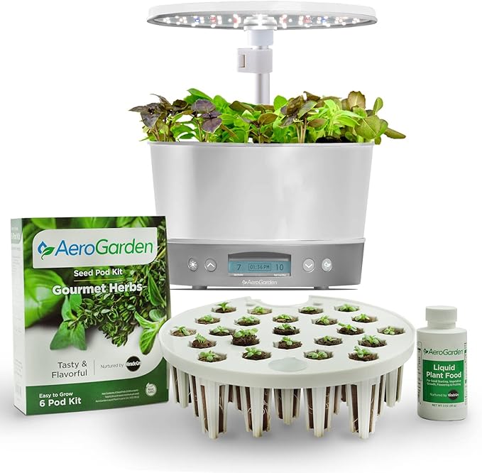 AeroGarden Harvest Elite 360 Indoor Garden Hydroponic System with LED Grow Light and Herb Kit, Holds up to 6 Pods, White