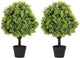 Azoco 27“ Realistic Artificial Boxwood Topiary Trees Set of 2, Faux Plants Outdoor UV-Resistant, Fake Evergreen Bushes & Shrubs for Front Porch Outside Planter Decor