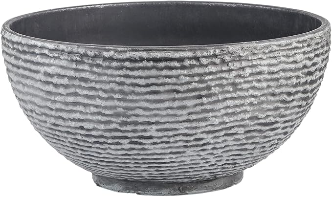 Sungmor Ash Black Resin Outdoor Low Bowl Planter Bird Bath 15.6 Inch Water Lily Succulent Pots Small Fountain Base