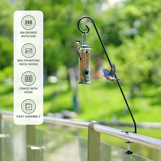 MIXXIDEA Heavy Duty Extensible Deck Hook - Adjustable for Hanging Bird Feeders, Plants, Suet Baskets, Wind Chimes, Lanterns