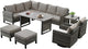 Belord Patio Sectional Furniture Set with Coffee Table: 8 Pieces Wicker Patio Conversation Set with L Shaped Sofa, Outdoor Swivel Glider Rocker, Rattan Ottomans, Removable
