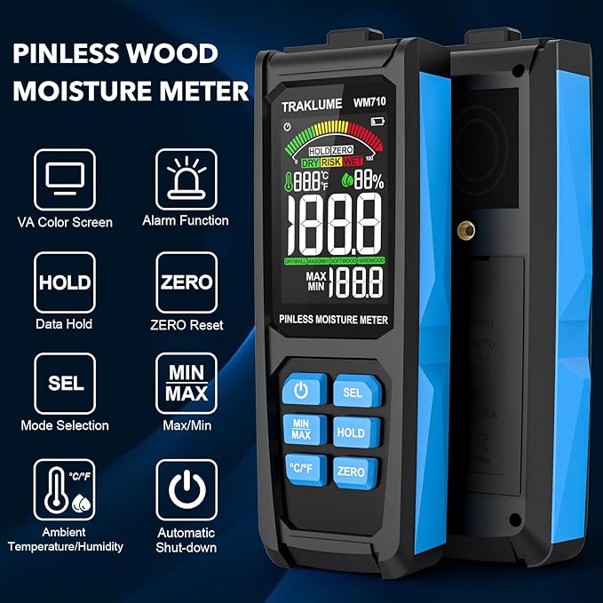 Wood Moisture Meter for Lumber Pinless Moisture Tester for Drywall with Colorful Screen Moisture Sensor for House Firewood Moisture Detector for Walls Moisture Reader for Wood Wall Water Leak Detector