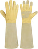HANDLANDY Rose Pruning Gardening Gloves for Men Women, Thorn Proof Forearm Protection Leather Garden Gloves, Gardening Gifts for Gardeners (Beige- goatskin, Small (Pack of 1))