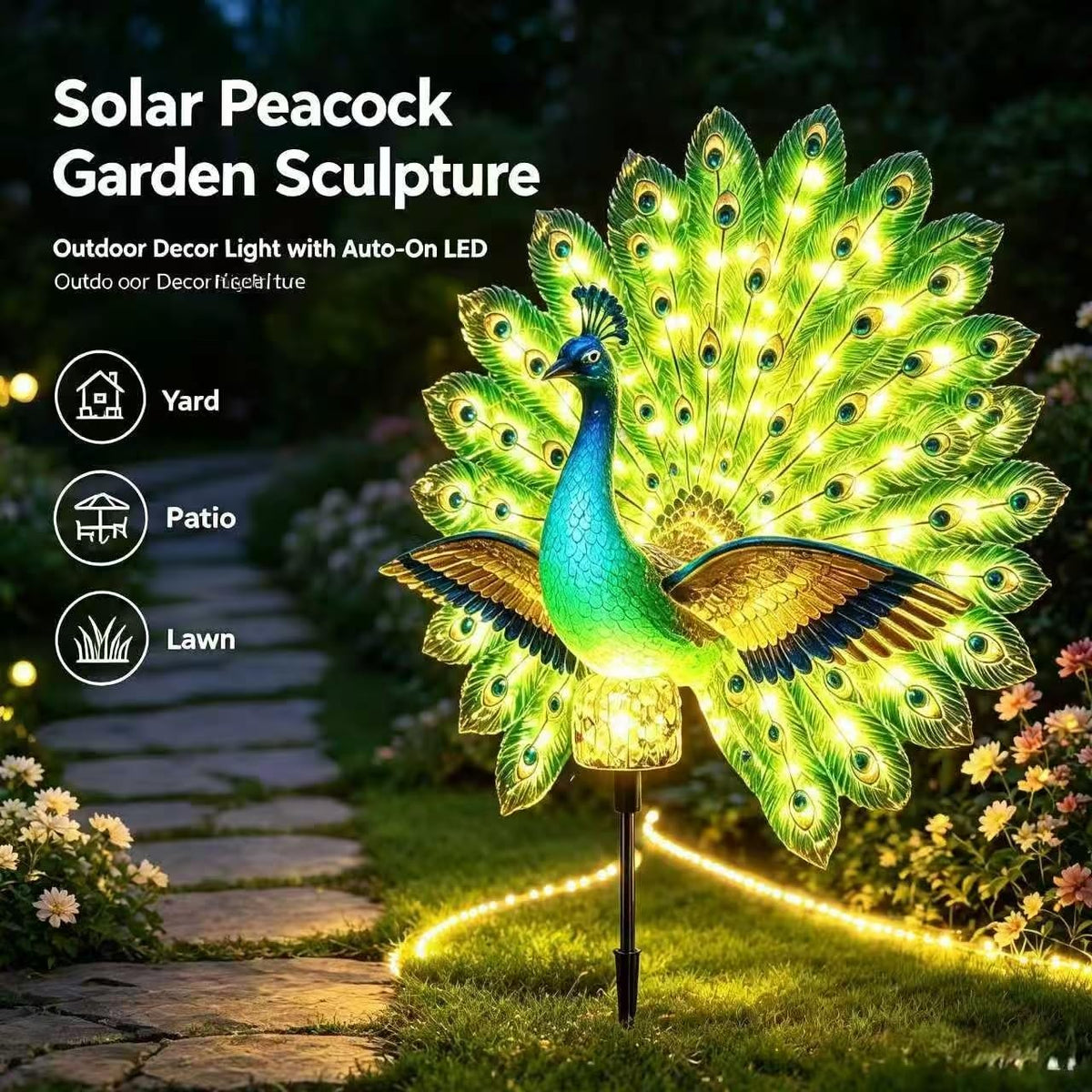 OZSZN Solar Peacock Garden Sculpture Moving Tail (2)