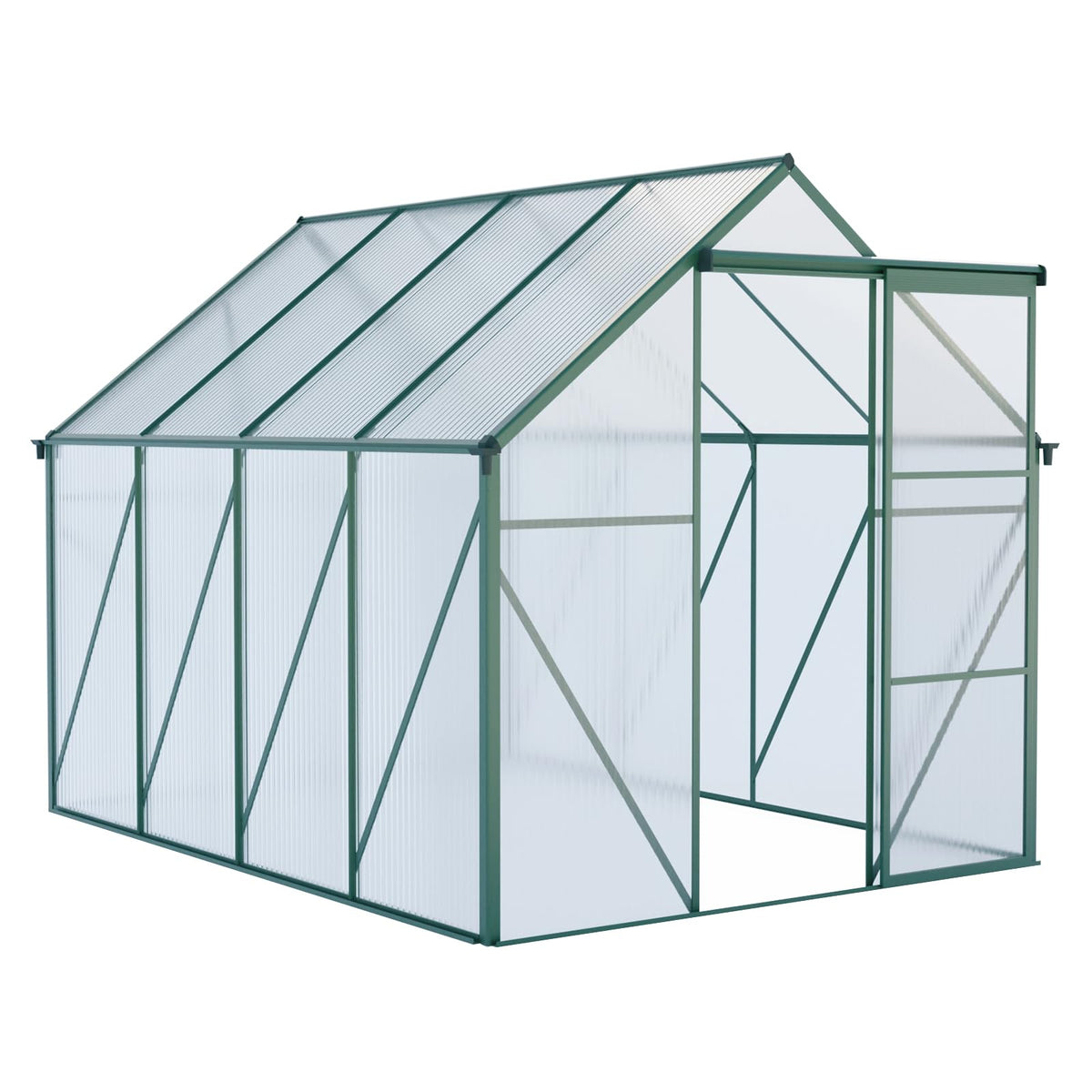 6x8 FT Green Outdoor Walk-in Polycarbonate Greenhouse Adjustable Roof Vent Sliding Door Aluminum Frame Galvanized Base for Backyard Gardening Plants Vegetables Flowers UV Protection Greenhouse